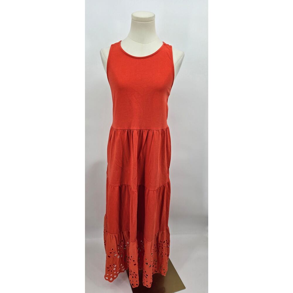 J.Crew Cottagecore ClassicTiered Eyelet Trim Knit Maxi Dress – Geranium